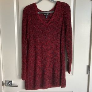 Long Red Knit Sweater with Laced Sleeve